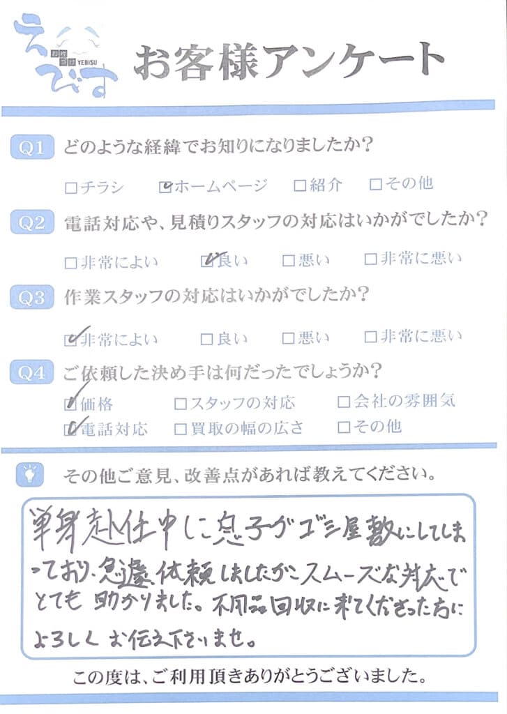 庄原市で単身赴任中にゴミ屋敷なった家の片付け