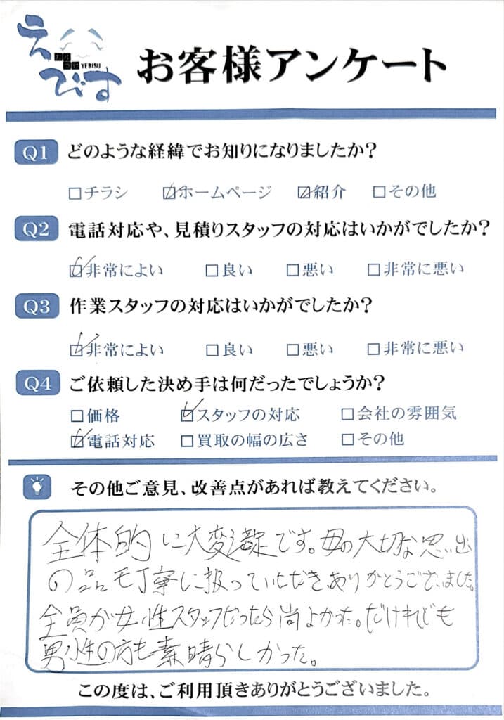 福山市で介護施設に入る母親の自宅片付け